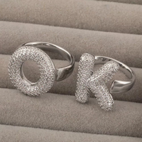 Bague Ouverte Réglable Chunky Tendance en Cuivre Plaqué Or 18K de Luxe, Brillante, en Zircon, Lettres A-Z, Alphabet Initiale
