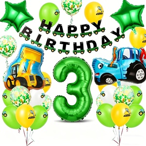 Nuovi Set di Palloncini a Tema Trattore Verde ed Escavatore con Striscione per Feste di Compleanno dei Ragazzi - Product Image 2