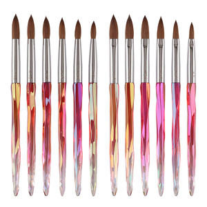 Custom Logo Kolinsky Acrylic <b>Nail</b> Brush Set Iridescent Red Crystal Handle Multi Size for Gel <b>Extension</b> Carving - Product Image 3