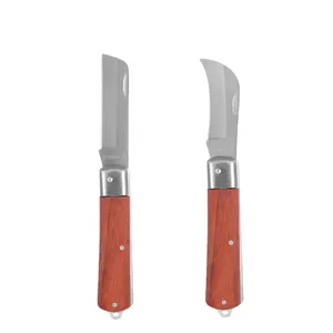 94107-94108 recto curvada hoja de acero inoxidable con mango de madera electricista cuchillo para pelar aislado cables eléctricos