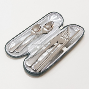 Utensili portatili da viaggio campeggio <span class=keywords><strong>Set</strong></span> di posate forchetta coltello cucchiaio bacchette per la pulizia di cannucce custodia in acciaio inox posate <span class=keywords><strong>Set</strong></span> - Product Image 5