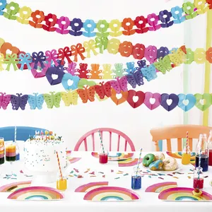 New Trend Mexican Colorful Heart Flower Flag Bunting Tassel Garlands Party Decoration For Wedding Birthday