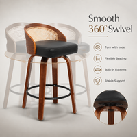 Tabourets de bar à hauteur de comptoir du fabricant, avec siège rembourré, dossier en rotin, tabouret de bar en noyer pour îlot de cuisine