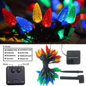 Solaire C6 <span class=keywords><strong>LED</strong></span> Lumières de Noël 8 Modes Multicolore Fraise Chaîne IP65 Étanche Extérieur Jardin Patio <span class=keywords><strong>Tonnelle</strong></span> Décor - Product Image 2