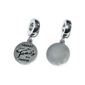Custom Jewelry Tags Findings Black Enamel Friend Family On Stainless Steel Round Pendant Charms For Bracelet Making