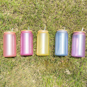 16oz UV changement de couleur lueur dans le verre foncé peut vierge sublimation verre à bière tasse avec couvercle en bambou - Product Image 5