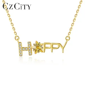 CZCITY独特设计女士镀金饰品可爱时尚配件字母吊坠项链