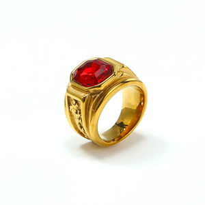 Europäische und amerikanische Hot Sale Square Gravur 18 Karat galvani siert <span class=keywords><strong>Gold</strong></span> bunten Ring Frauen schweren Schmuck - Product Image 4