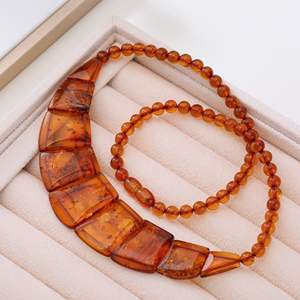 Collar Religioso de Ámbar Báltico Natural Naranja Atardecer de 17g y 45cm con Cuentas Planas Elásticas Tipo Rondelle y Cuerda Decorativa, Ideal para Regalo - Product Image 4
