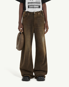 YKMOZI Pantalones vaqueros holgados para hombre con estampado de logotipo personalizado Pantalones holgados rectos lavados de pierna ancha de talla grande con estampado de logotipo personalizado - Product Image 3