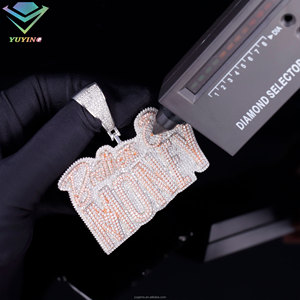 Pendentif personnalisé avec lettre/logo/nom, plaqué or, 2 tons, argent sterling 925, moissanite couleur D VVS avec certificat GRA, cadeau hip hop - Product Image 3