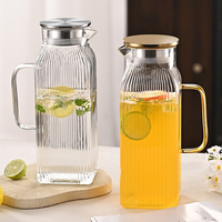Bouilloire en verre à rayures verticales de 2000 ml grande capacité, transparente, avec couvercle en acier inoxydable, pour usage professionnel en restaurant (vente en gros)