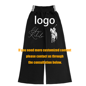 Pantalon de jogging décontracté ample noir pour homme, avec logo cheval brodé 100% coton, réversible, taille multiple - Product Image 2