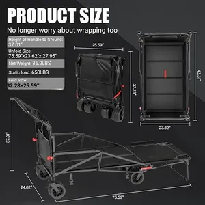 Açık Hava Kamp Depolama Arabası Dört Tekerlekli El Arabası Katlanır Yatak/Kamp Arabası Süper Ağır Hizmet Tipi Taşınabilir Küçük Araba Oxford Karbon Çelik - Product Image 3