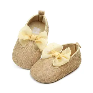 Zapatos antideslizantes de suela blanda para bebé, zapatillas de Ballet planas con lazo de princesa brillante para niña, primavera y otoño