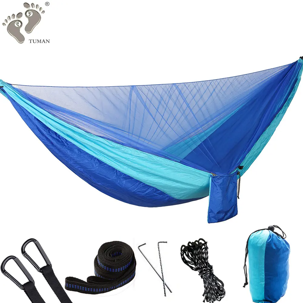 Summer Hot Sale Outdoor Portable Swing Hammock Parachute With Bug Net Camping Tree Nylon Hammock Black Hammock
