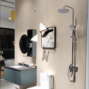 Ensemble de douche mural chromé moderne de luxe avec barre coulissante, 3 fonctions : pluie/arrêt/jet doux et jets de massage corporel - Product Image 1