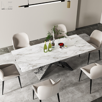 Meubles de salon italiens modernes de luxe en acier inoxydable personnalisés Esszimmertisch Table de salle à manger en marbre de pierre frittée