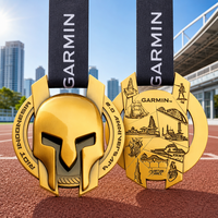 Médaille de course virtuelle personnalisée sur mesure d'Indonésie en alliage de zinc avec relief 3D en forme de guerrier antique doré, prix d'honneur pour les finalistes de marathon