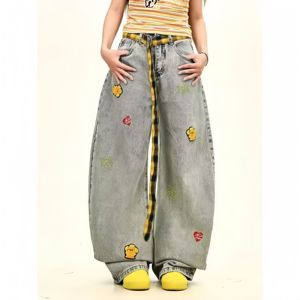 Tùy Chỉnh Lỏng Rộng Chân Jeans Chất Lượng Cao Retro Đá Rửa Rộng Chân Cong Dao Quần Lỏng Của Phụ Nữ Quần Jean - Product Image 6