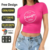 T-shirts Crop Top Basiques Personnalisables pour Femmes, Unis, Amples, d'Été, Sportifs, avec Impression en Relief, en Coton Spandex