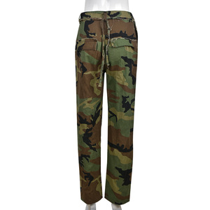 2022 New Fall Women's Stretchy Waistband Convergent Trousers Hollow Out Street Wear Skinny <strong>Army</strong> Green <strong>Pants</strong> - Product Image 4