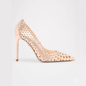 Escarpins d'été pour femme à talons hauts et fins, grande taille 46, bout pointu, dorés, avec détails en forme de cœur, coupe large - Product Image 5