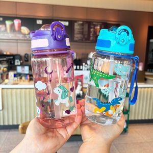 <b>Childrens</b> Cartoon Straw Cup With Handle Leak Proof Portable For School And Outdoor Use Plastic <b>Water</b> <b>Bottle</b> - Product Image 1