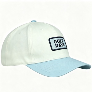 Casquette de baseball personnalisée bicolore blanc cassé et bleu clair à 6 panneaux avec patch tissé logo Golf Days, réglable avec fermeture snapback en plastique, pour le golf et les sports - Product Image 2