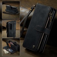 Dompet multifungsi bagus casing kulit Retro sandaran tempat kartu ritsleting tas ponsel saku untuk Samsung Galaxy S22 Plus Ultra