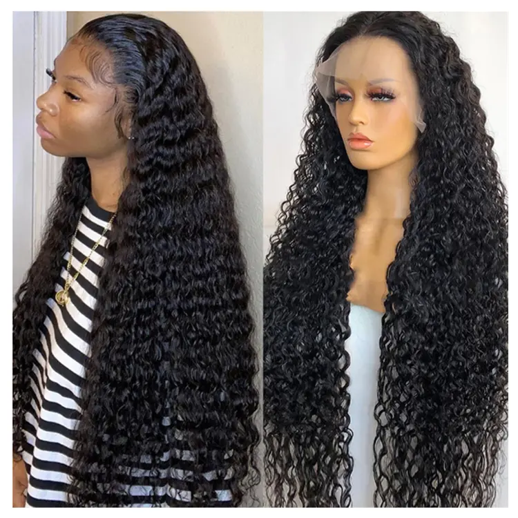 Full Frontal Wig 100% Human Hair Deep Wave 100% Human Hair Deep Wave HD Transparent Full Lace Bleached Knots Pre Plucked