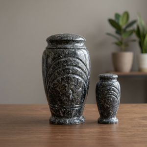 Urne funéraire moderne de luxe en granit gris personnalisée avec couvercle, vase de table pour cimetière et décoration de sanctuaires - Product Image 3