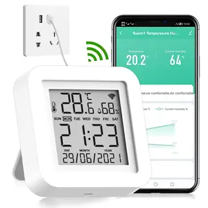 Termómetro higrómetro con Sensor, Monitor de temperatura y humedad con WiFi, Notificación por aplicación, alertas, 2 años de historia gratuita, pantalla LCD