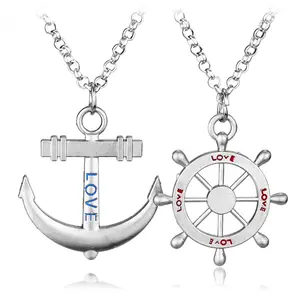 AA278 ожерелья с компасом на День святого Валентина, женское ожерелье из сплава с подвесками для влюбленных пар, ожерелье с подвеской в виде лодки, якоря, якоря