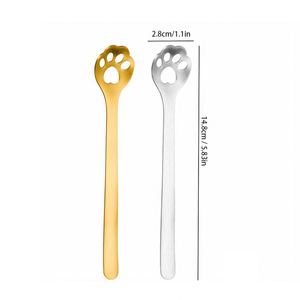 Cuillère à café en acier inoxydable creuse en forme de patte de chat, cuillère à dessert, cuillère à glace pour cadeau d'affaires, mariage, restaurant - Product Image 2