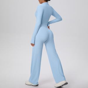 Conjunto de 2 Piezas para Mujer: Chaqueta con Cierre y Pantalones Rectos Holgados, Color Sólido, Transpirable y con Microcepillado, para Deportes, Running, Yoga y Fitness - Product Image 5