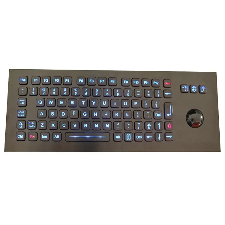illuminated backlit metal pc computer keyboard with optical trackball and function keys