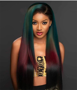 Parrucca Sintetica Lunga <span class=keywords><strong>e</strong></span> Liscia per <span class=keywords><strong>Donne</strong></span>, Stile Europeo <span class=keywords><strong>e</strong></span> Americano, con Sfumatura Verde <span class=keywords><strong>e</strong></span> Rossa - Product Image 3