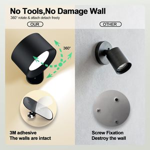 360 °   Lámpara de Pared LED Magnética Recargable Giratoria, Inalámbrica, Táctil y Regulable, para Dormitorio, Sala de Estar, Hotel, Mesita de Noche - Product Image 5