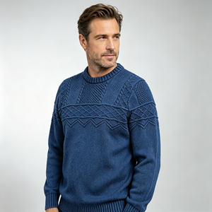 Pull en tricot torsadé pour homme, col rond, manches longues, couleur indigo, pull d'hiver, logo personnalisé - Product Image 5