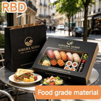 Boîte cadeau de luxe en carton rigide noir mat avec fenêtre, personnalisable avec logo, en papier d'art, pour emballage de sushis à emporter, recyclable