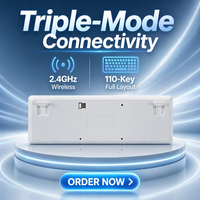 Nouveau clavier de jeu sans fil triple mode 2,4 GHz pour ordinateur de bureau avec chargement USB Type-C, 110 touches, membrane, rétroéclairage RVB, matériau ABS