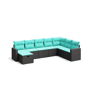 Modular Garden <b>Sofa</b> Set Black Poly <b>Rattan</b> Modern Outdoor Furniture with High-Density Foam Cushions - Product Image 1