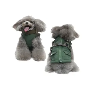 Jaket mantel binatang piaraan, baju anjing hangat mewah, jaket desainer baju hewan piaraan, jaket mantel musim dingin merek tinggi, dengan Harness