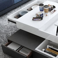 Nouvelle conception de table basse de salon moderne à deux niveaux, blanche, multifonctionnelle, avec fonction de levage