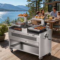 Barbecue extérieur au charbon de bois en acier inoxydable sur chariot avec hauteur réglable et grille Santa Maria