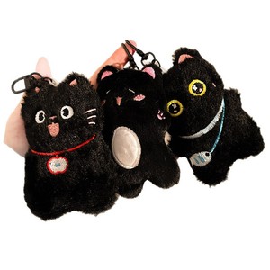 Grosir mainan boneka hewan lembut kartun lucu mata besar mainan kucing hitam gantungan kunci liontin untuk dekorasi pesona tas - Product Image 6