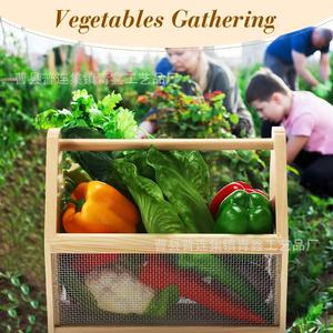 Wooden Garden Harvest Basket Rectangle Handmade Kitchen Storage Basket For Fruit <b>Vegetable</b> Picking - Product Image 3