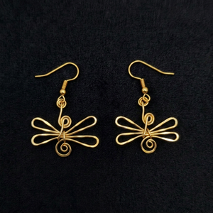 Gold Dragonfly Drop Earrings Handmade Brass Twist Wire Jewelry Lightweight <b>Wedding</b> Party <b>Accessory</b> - Product Image 2