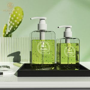 Trong Kho 200Ml/300Ml Trong Suốt Pet Vuông Gel Tắm Và Kem Dưỡng Da Chai Press-Loại Với Bơm Phun Bơm Lại - Product Image 1